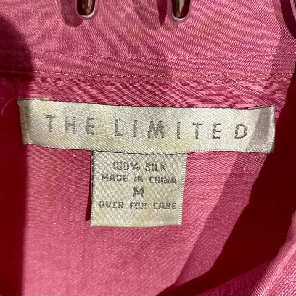The Limited 100% Silk Pink Button Down Long Sleeve Blouse Medium - Picture 6 of 11